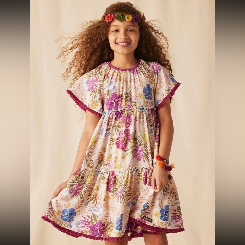 Matilda Jane Enchanted Garden Bird Paradise Short-Sleeve Floral Tiered Dress 10